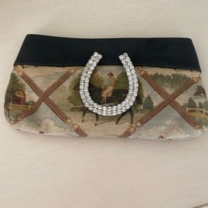 Equestrian themed clutch with Rhinestone Horsehoe accent